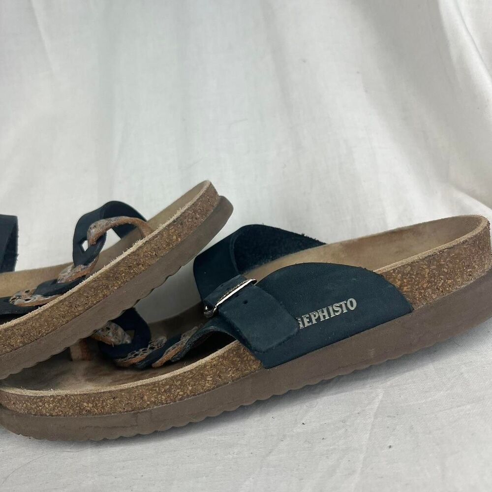 Mephisto Black Leather Sandals With Snake Print Straps Size 10 (40) - Picture 6 of 8